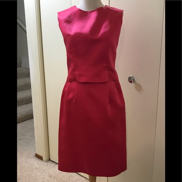 Vintage Dresses & Skirts - VTG Nathalie Of CA Hot Pink Two-Piece Satin Dress